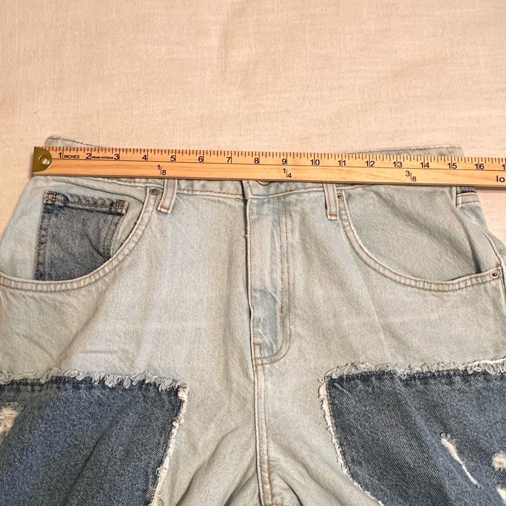 Forever 21 Jeans Womens 29 Light Wash Low Rise Wide Leg Patchwork Distressed - Picture 7 of 13
